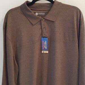 Haggar  NWT LS brown Heather quick dry easy care top size large 100% polyester
